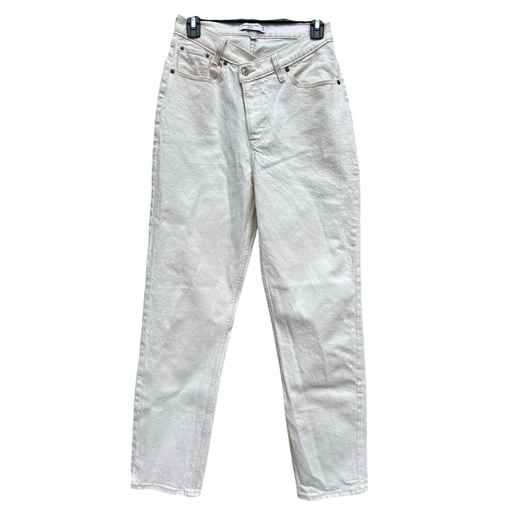 Abercrombie Curve Love Cross Button Fly Dad High Rise Jean White Ivory Sz 26/2R